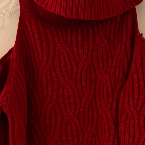 Anthropologie Burgundy Open Shoulder Turtleneck Sweater - Picture 7 of 7